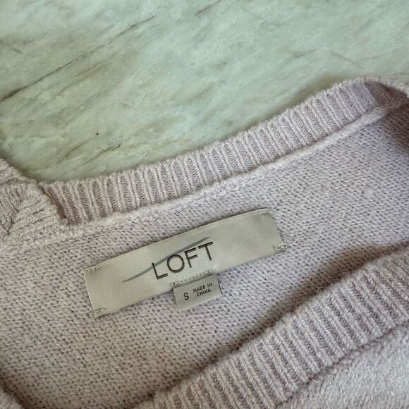 Ann Taylor LOFT Bouquet Flounce Mixed Media Sweater Sz S Lilac Marble wool blend - Picture 5 of 8